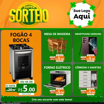 Modelo de Rede Social para Feed Facebook com o tema Super Sorteio para Móveis e Eletro