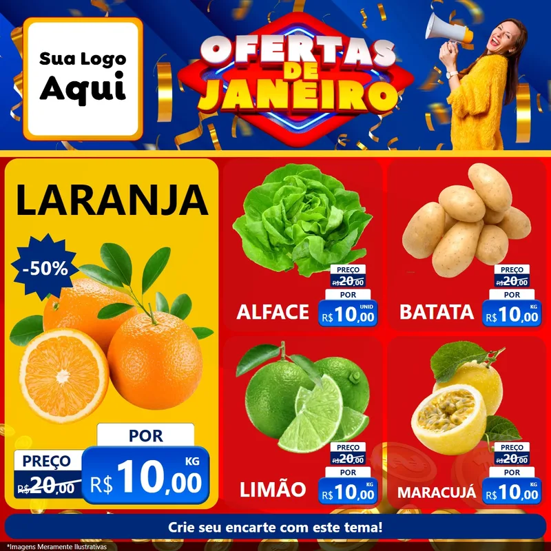 Modelo de Rede Social para Feed Facebook com o tema Ofertas de Janeiro para Hortifrúti