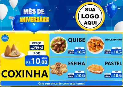 Modelo de Encarte para Encarte A4 Horizontal com o tema Mês de Aniversário para Salgadaria