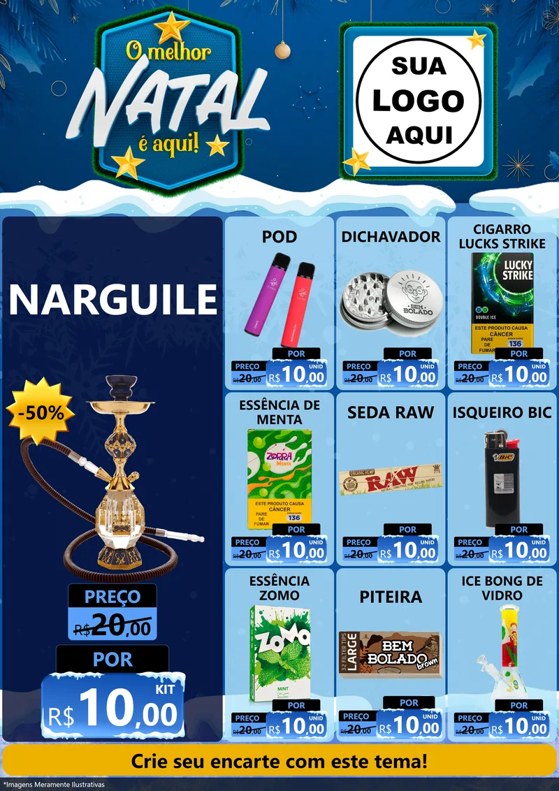 Modelo de Encarte para Encarte A4 Vertical com o tema O Melhor Natal É Aqui! para Tabacaria
