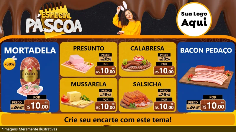 Modelo de TV para TV Horizontal com o tema Especial Páscoa para Frios e Laticínios