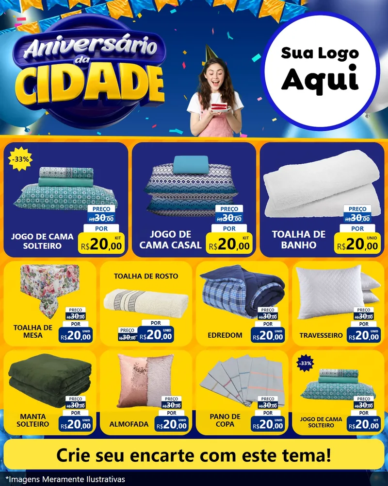 Modelo de Rede Social para Feed Instagram com o tema Aniversário da Cidade para Cama, Mesa e Banho