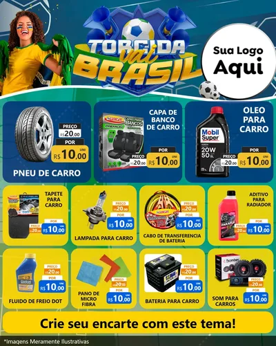 Modelo de Rede Social para Feed Instagram com o tema Torcida Vai Brasil - Copa para Auto peças