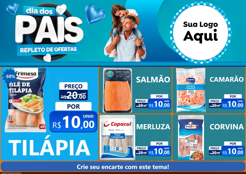 Modelo de Encarte para Encarte A4 Horizontal com o tema Dia Dos Pais Repleto de Ofertas para Peixaria