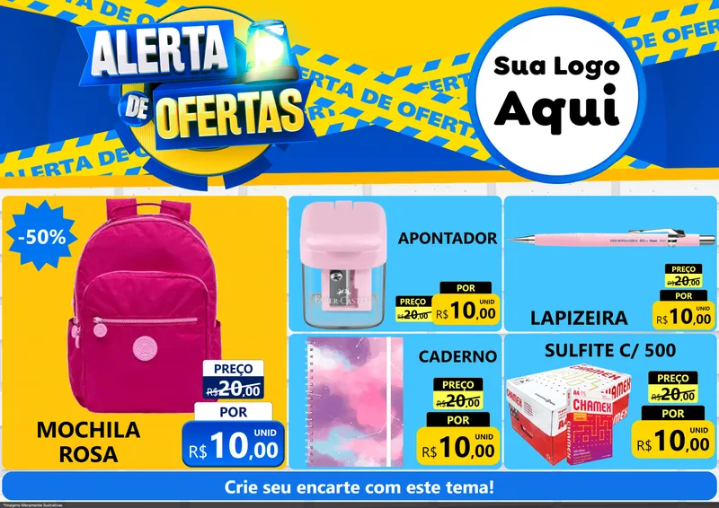 Modelo de Encarte para Encarte A4 Horizontal com o tema Alerta de Ofertas para Papelaria