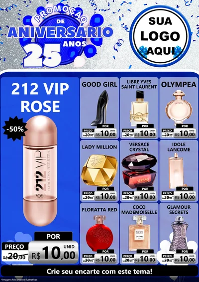 Modelo de Encarte para Encarte A4 Vertical com o tema Promoção de Aniversário - 25 Anos para Perfumes