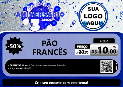 Modelo de Cartaz para Cartaz A4 Horizontal com o tema Promoção de Aniversário - 3 Anos para Padaria