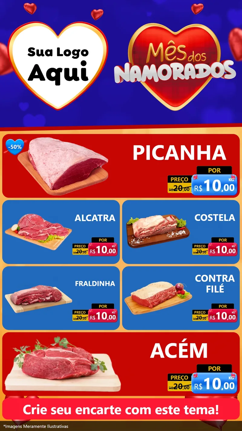 Modelo de TV para TV Vertical com o tema Mês dos Namorados para Açougue