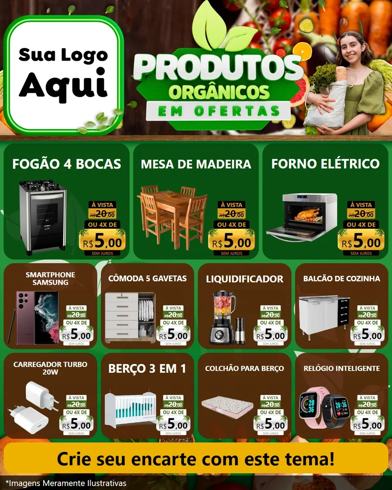 Modelo de Rede Social para Feed Instagram com o tema Produtos Orgânicos em Ofertas para Móveis e Eletro