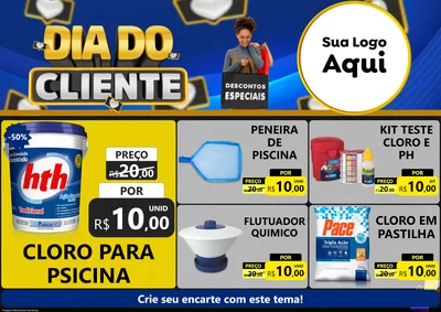 Modelo de Encarte para Encarte A4 Horizontal com o tema Dia Do Cliente para Produtos para Piscina