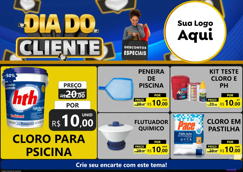 Modelo de Encarte para Encarte A4 Horizontal com o tema Dia Do Cliente para Produtos para Piscina