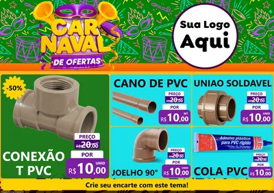 Modelo de Encarte para Encarte A4 Horizontal com o tema Carnaval de Ofertas para Tubos e conexões