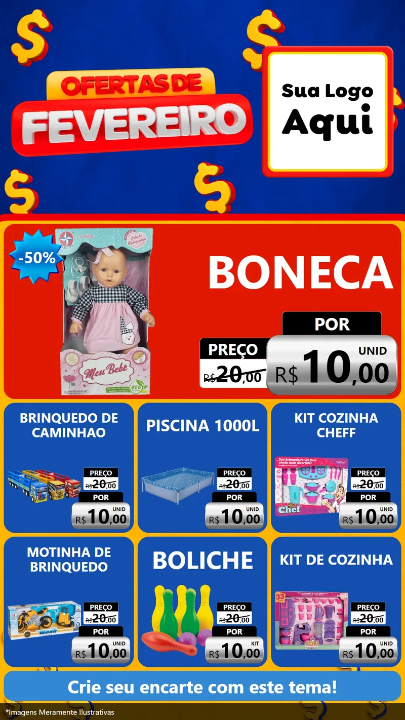 Modelo de Rede Social para Stories com o tema Ofertas de Fevereiro para Brinquedos