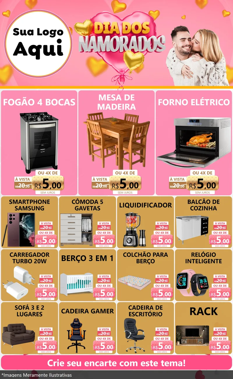Modelo de Encarte para Encarte Grande com o tema Dia dos Namorados para Móveis e Eletro