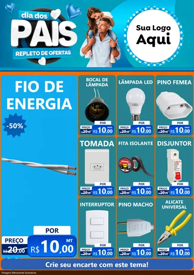 Modelo de Encarte para Encarte A4 Vertical com o tema Dia Dos Pais Repleto de Ofertas para Materiais Elétricos