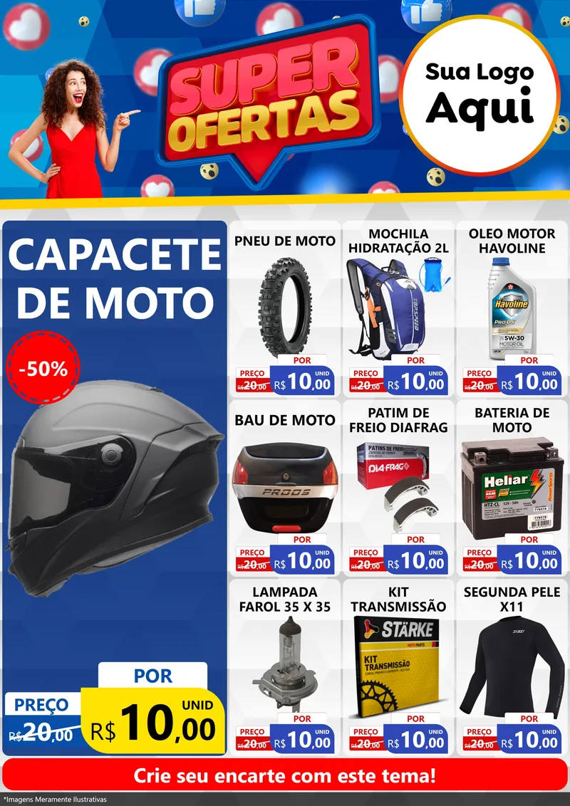 Modelo de Encarte para Encarte A4 Vertical com o tema Super Ofertas para Moto peças