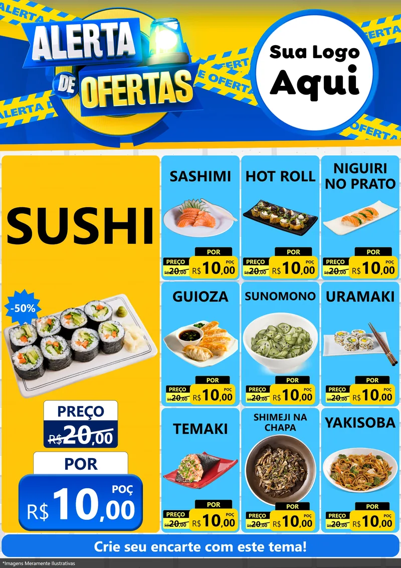 Modelo de Encarte para Encarte A4 Vertical com o tema Alerta de Ofertas para Comida japonesa