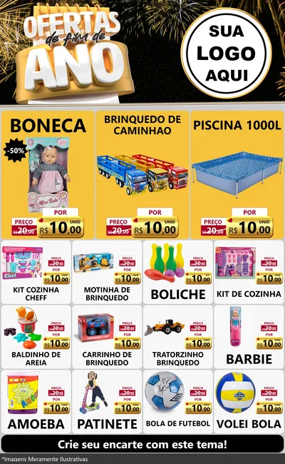 Modelo de Encarte para Encarte Grande com o tema Ofertas de Fim de Ano para Brinquedos