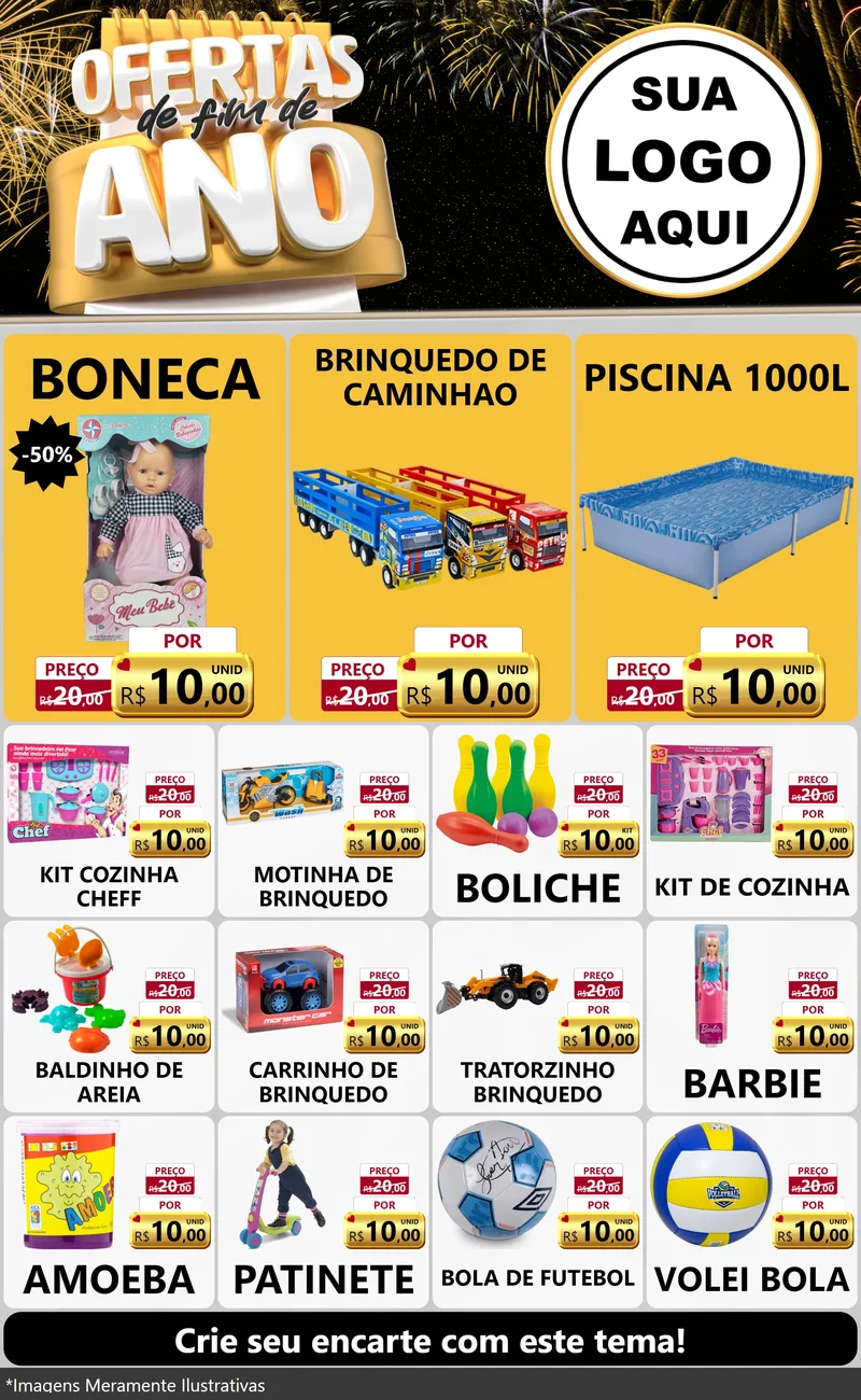 Modelo de Encarte para Encarte Grande com o tema Ofertas de Fim de Ano para Brinquedos