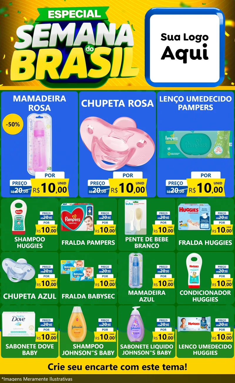 Modelo de Encarte para Encarte Grande com o tema Especial Semana do Brasil para Bebês
