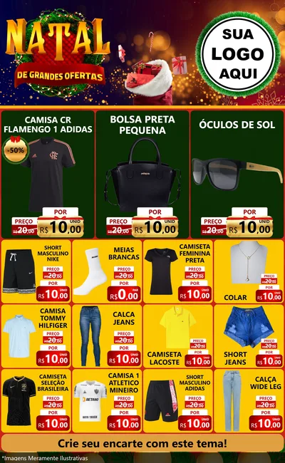 Modelo de Encarte para Encarte Grande com o tema Natal de Grandes Ofertas para Roupas e acessórios