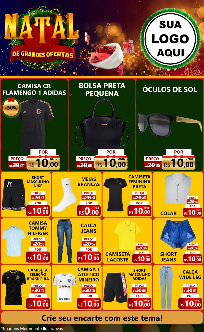 Modelo de Encarte para Encarte Grande com o tema Natal de Grandes Ofertas para Roupas e acessórios