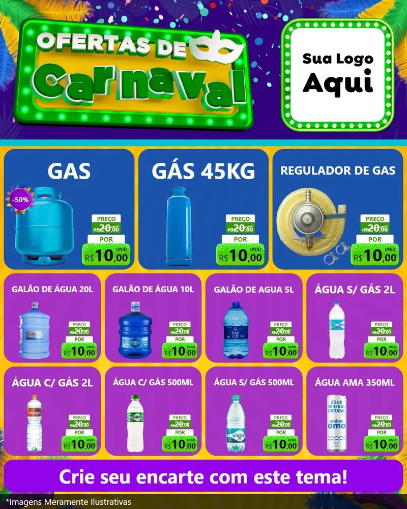 Modelo de Rede Social para Feed Instagram com o tema Ofertas de Carnaval para Água e gás