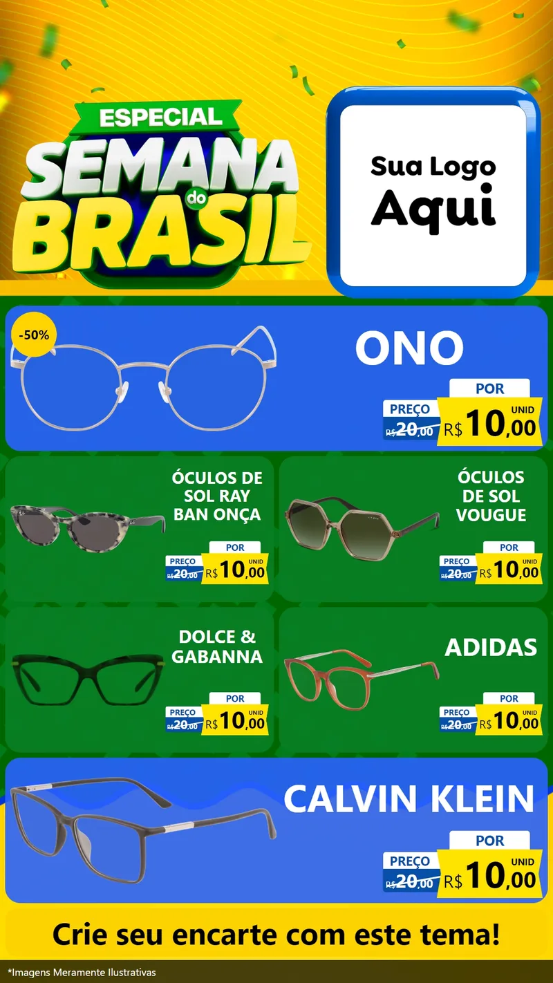 Modelo de TV para TV Vertical com o tema Especial Semana do Brasil para Óticas