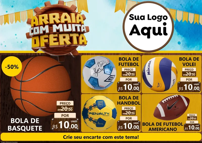 Modelo de Encarte para Encarte A4 Horizontal com o tema Ofertas de São João - Junina para Artigos Esportivos