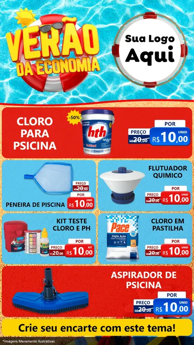 Modelo de TV para TV Vertical com o tema Verão da Economia para Produtos para Piscina