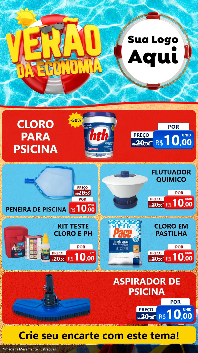 Modelo de TV para TV Vertical com o tema Verão da Economia para Produtos para Piscina