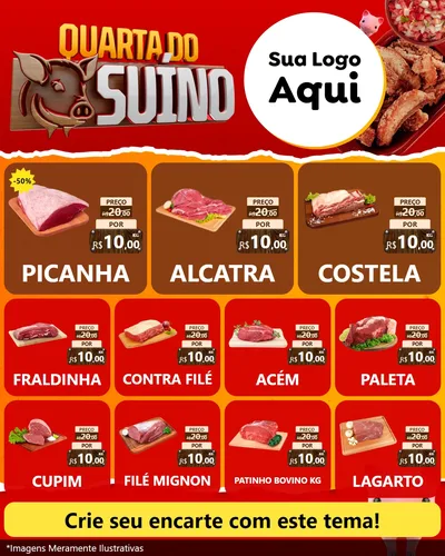 Modelo de Rede Social para Feed Instagram com o tema Quarta do Suíno para Açougue