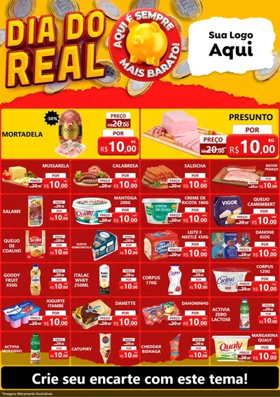 Modelo de Encarte para Encarte A4 Vertical com o tema Dia Do Real para Frios e Laticínios