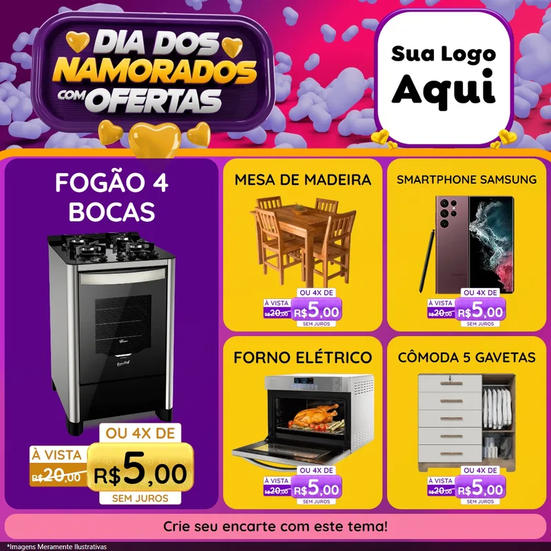 Modelo de Rede Social para Feed Facebook com o tema Dia Dos Namorados Com Ofertas para Móveis e Eletro