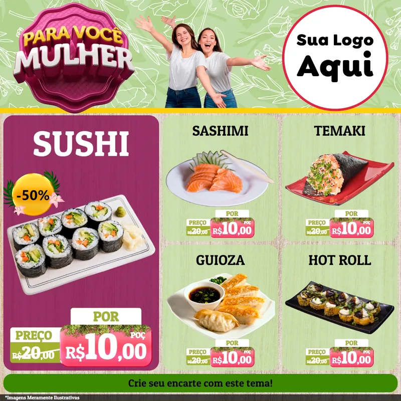 Modelo de Rede Social para Feed Facebook com o tema Para Você Mulher para Comida japonesa