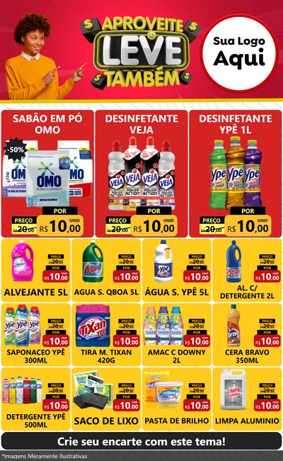 Modelo de Encarte para Encarte Grande com o tema Aproveite e Leve Também para Produtos de Limpeza