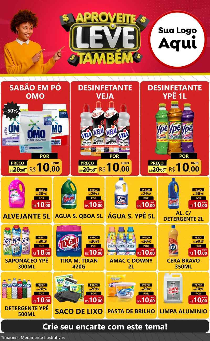 Modelo de Encarte para Encarte Grande com o tema Aproveite e Leve Também para Produtos de Limpeza