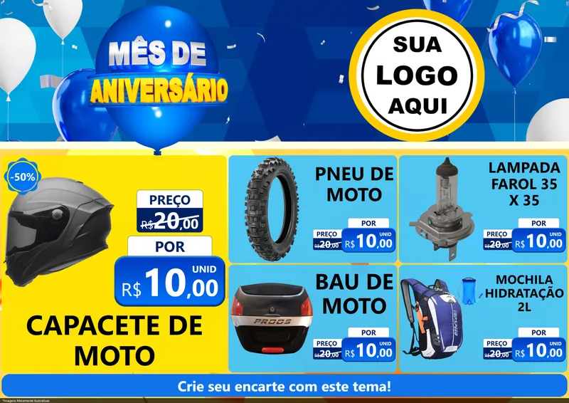 Modelo de Encarte para Encarte A4 Horizontal com o tema Mês de Aniversário para Moto peças