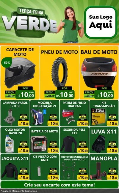 Modelo de Encarte para Encarte Grande com o tema Terça - Feira Verde para Moto peças