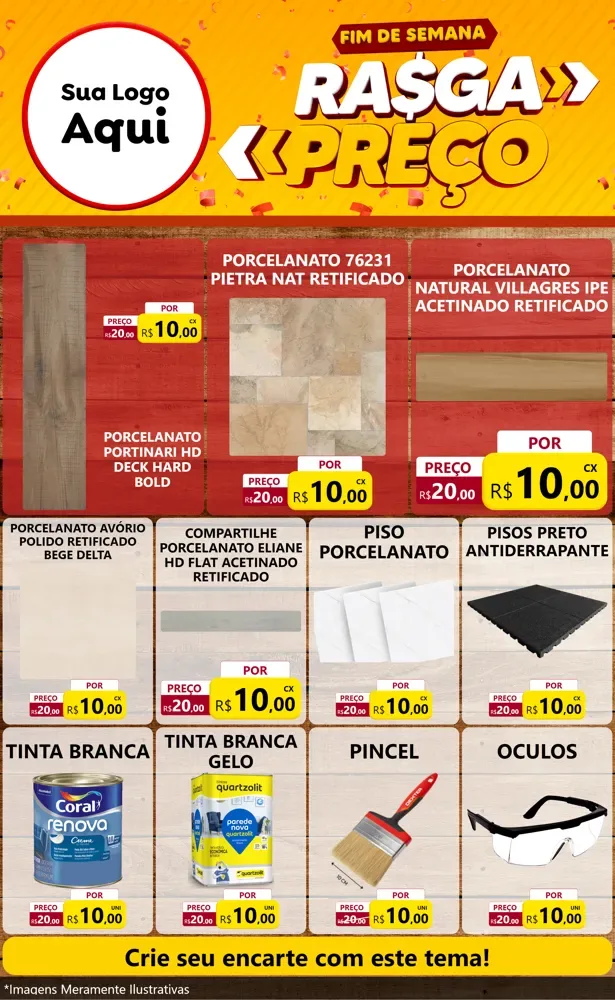 Modelo de Encarte para Encarte Grande com o tema Fim de Semana Rasga Preços para Pisos e revestimentos