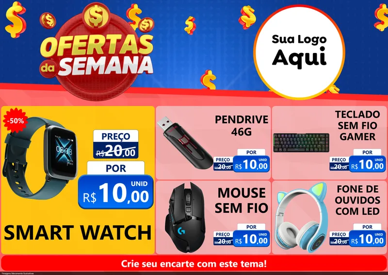 Modelo de Encarte para Encarte A4 Horizontal com o tema Ofertas Da Semana para Informática