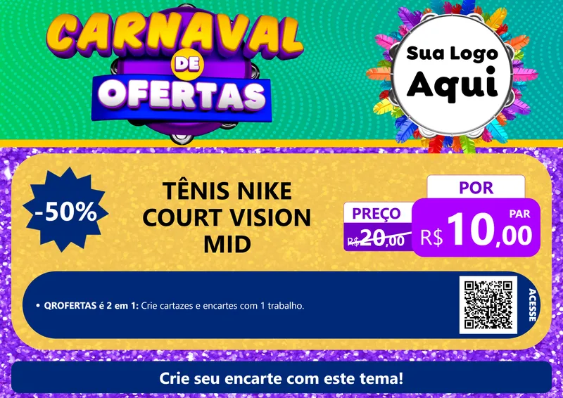 Modelo de Cartaz para Cartaz A4 Horizontal com o tema Carnaval de Ofertas para Calçados