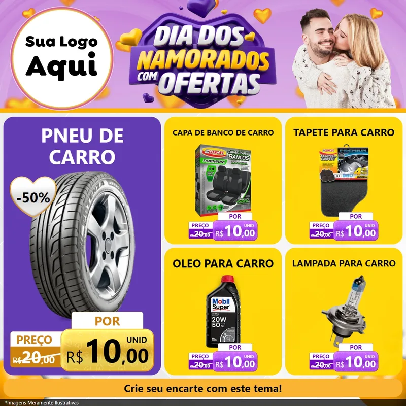 Modelo de Rede Social para Feed Facebook com o tema Dia Dos Namorados Com Ofertas para Auto peças