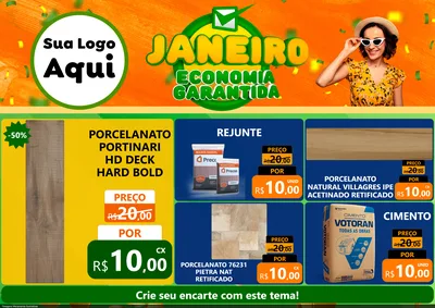 Modelo de Encarte para Encarte A4 Horizontal com o tema Janeiro - Economia Garantida para Pisos e revestimentos