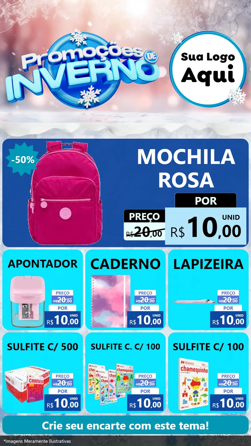 Modelo de Rede Social para Stories com o tema Promoções de Inverno para Papelaria