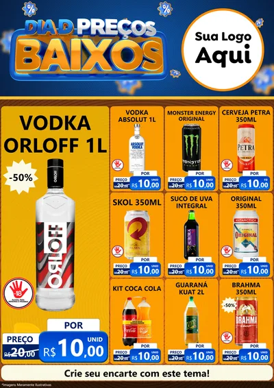 Modelo de Encarte para Encarte A4 Vertical com o tema Dia D Preço Baixo para Distribuidora de bebidas
