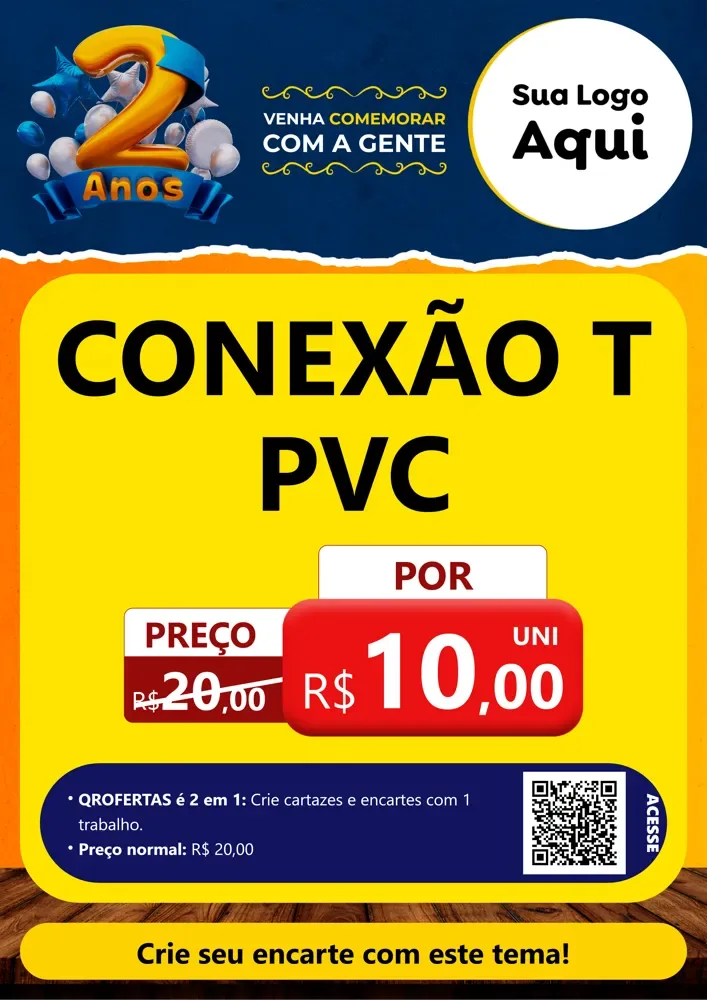 Modelo de Cartaz para Cartaz A4 Vertical com o tema Aniversário de 2 anos para Tubos e conexões