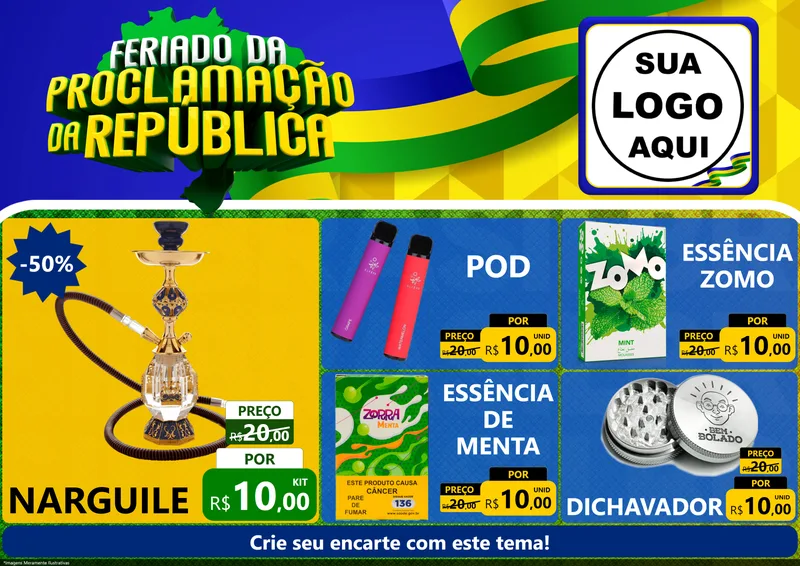 Modelo de Encarte para Encarte A4 Horizontal com o tema Feriado da Proclamação da República para Tabacaria