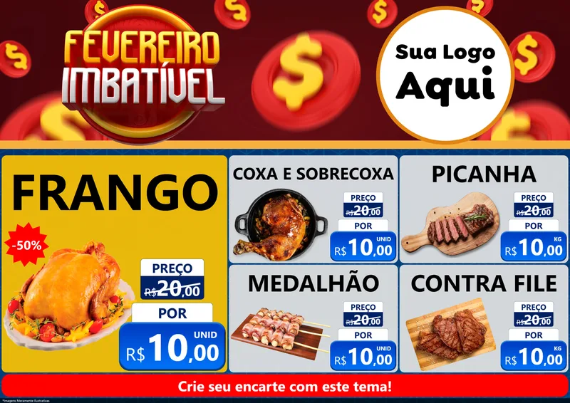 Modelo de Encarte para Encarte A4 Horizontal com o tema Fevereiro Imbatível para Assados
