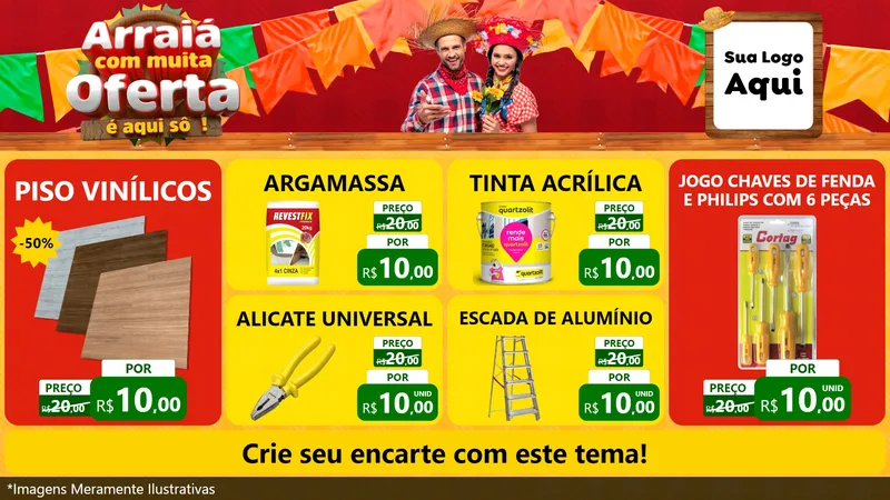 Modelo de TV para TV Horizontal com o tema Arraiá Com Muita Oferta - É Aqui Sô! para Material para Construção